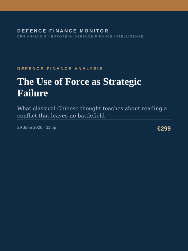 Cover of the DFM report “The Use of Force as Strategic Failure” — Defence-Finance Analysis, 11-page PDF