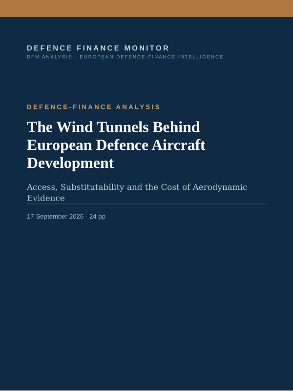 Cover of the DFM report “The Wind Tunnels Behind European Defence Aircraft Development” — Defence-Finance Analysis, 24-page PDF