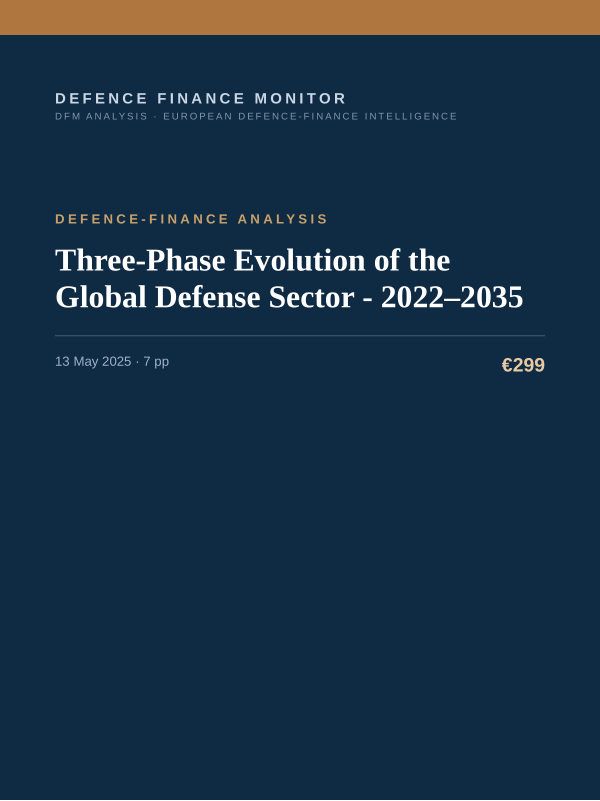 Cover of the DFM report “Three-Phase Evolution of the Global Defense Sector - 2022–2035” — Defence-Finance Analysis, 7-page PDF
