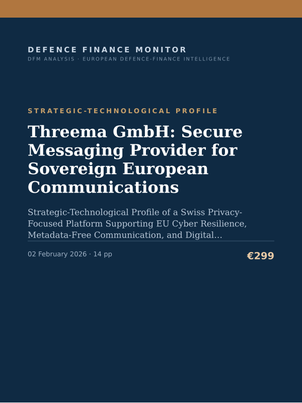 Cover of the DFM report “Threema GmbH: Secure Messaging Provider for Sovereign European Communications” — Strategic-Technological Profile, 14-page PDF