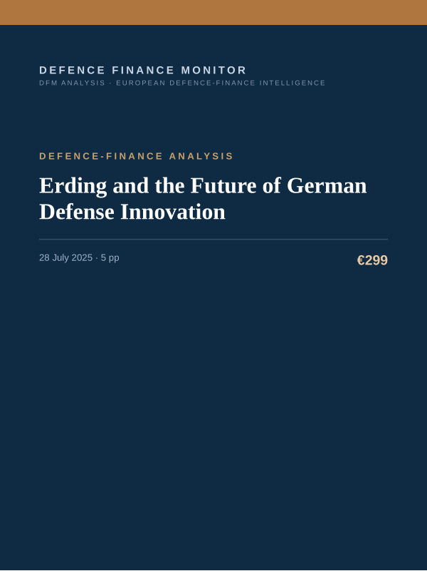 Cover of the DFM report “Erding and the Future of German Defense Innovation” — Defence-Finance Analysis, 5-page PDF
