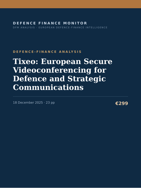 Cover of the DFM report “Tixeo: European Secure Videoconferencing for Defence and Strategic Communications” — Defence-Finance Analysis, 23-page PDF