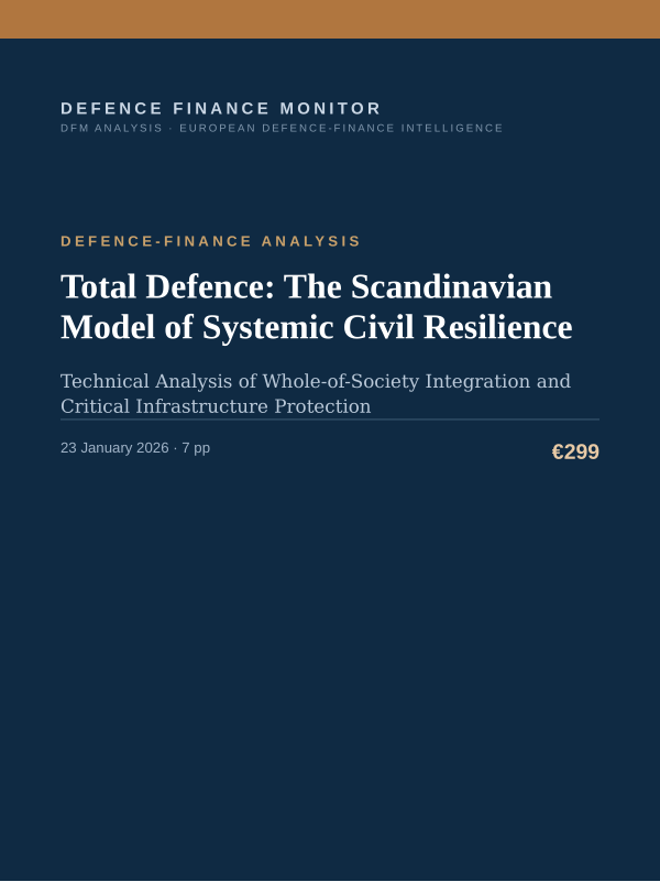 Cover of the DFM report “Total Defence: The Scandinavian Model of Systemic Civil Resilience” — Defence-Finance Analysis, 7-page PDF