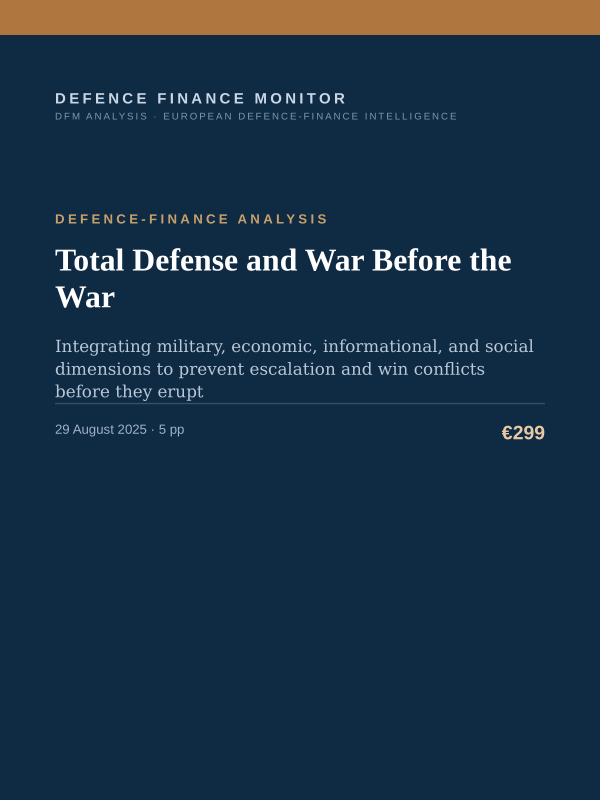 Cover of the DFM report “Total Defense and War Before the War” — Defence-Finance Analysis, 5-page PDF