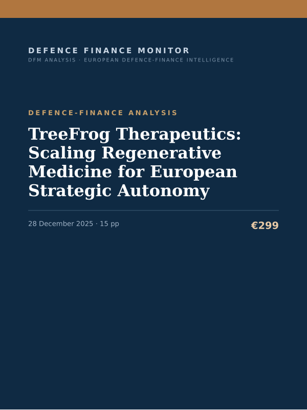 Cover of the DFM report “TreeFrog Therapeutics: Scaling Regenerative Medicine for European Strategic Autonomy” — Defence-Finance Analysis, 15-page PDF