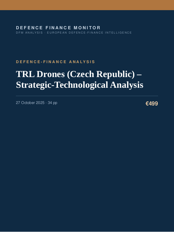 Cover of the DFM report “TRL Drones (Czech Republic) – Strategic-Technological Analysis” — Defence-Finance Analysis, 34-page PDF