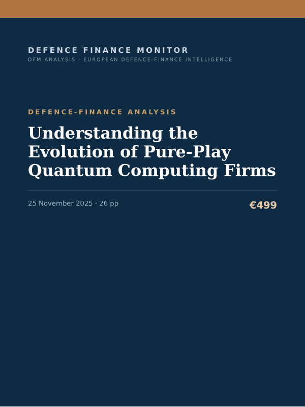 Cover of the DFM report “Understanding the Evolution of Pure-Play Quantum Computing Firms” — Defence-Finance Analysis, 26-page PDF