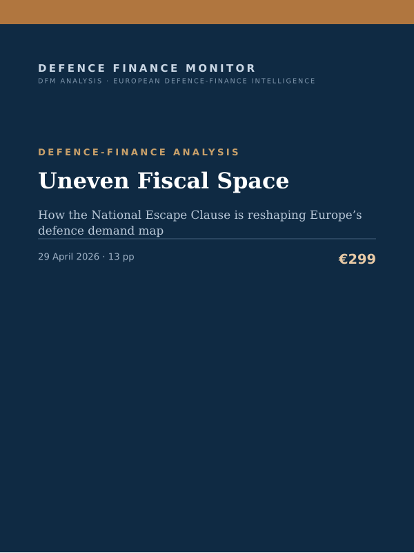 Cover of the DFM report “Uneven Fiscal Space” — Defence-Finance Analysis, 13-page PDF