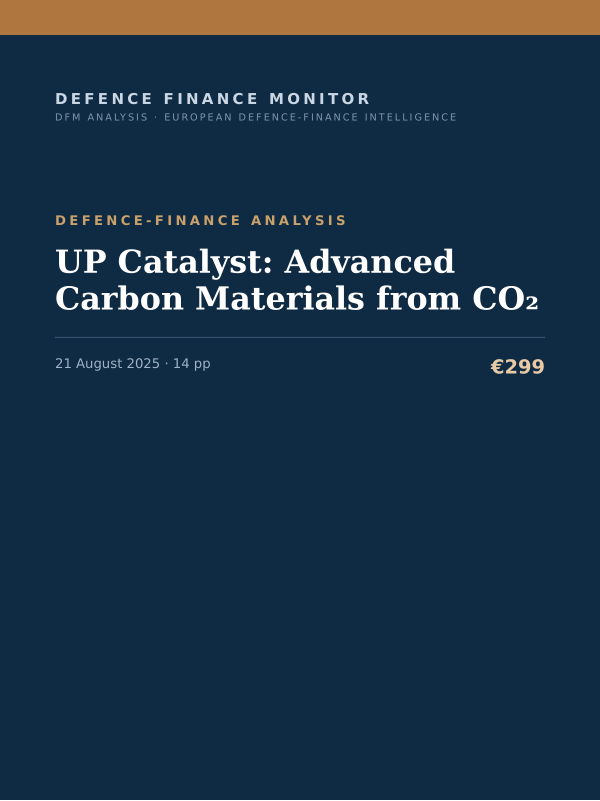 Cover of the DFM report “UP Catalyst: Advanced Carbon Materials from CO₂” — Defence-Finance Analysis, 14-page PDF