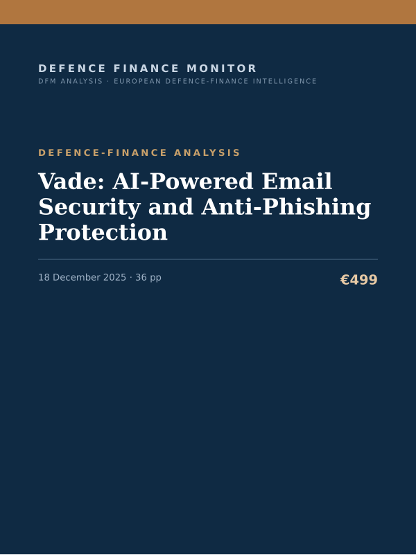 Cover of the DFM report “Vade: AI-Powered Email Security and Anti-Phishing Protection” — Defence-Finance Analysis, 36-page PDF