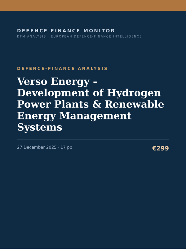 Cover of the DFM report “Verso Energy – Development of Hydrogen Power Plants & Renewable Energy Management Systems” — Defence-Finance Analysis, 17-page PDF
