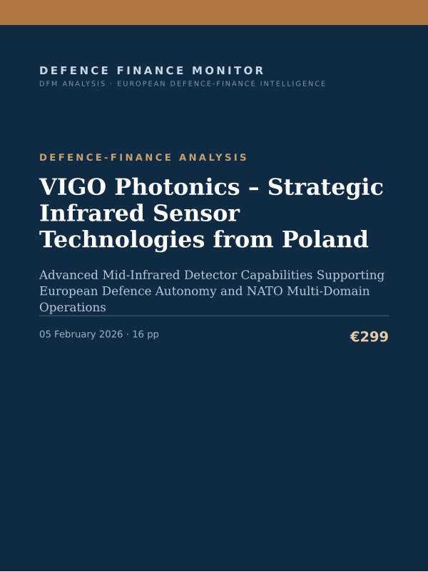 Cover of the DFM report “VIGO Photonics – Strategic Infrared Sensor Technologies from Poland” — Defence-Finance Analysis, 16-page PDF