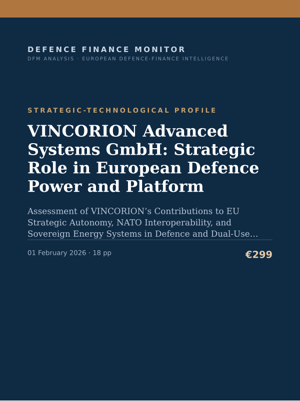 Cover of the DFM report “VINCORION Advanced Systems GmbH: Strategic Role in European Defence Power and Platform” — Strategic-Technological Profile, 18-page PDF