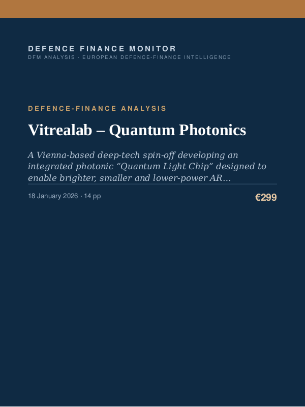 Cover of the DFM report “Vitrealab – Quantum Photonics” — Defence-Finance Analysis, 14-page PDF