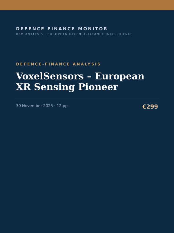 Cover of the DFM report “VoxelSensors – European XR Sensing Pioneer” — Defence-Finance Analysis, 12-page PDF