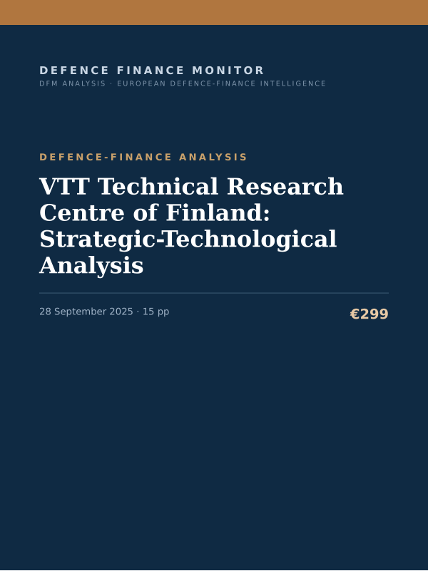 Cover of the DFM report “VTT Technical Research Centre of Finland: Strategic-Technological Analysis” — Defence-Finance Analysis, 15-page PDF