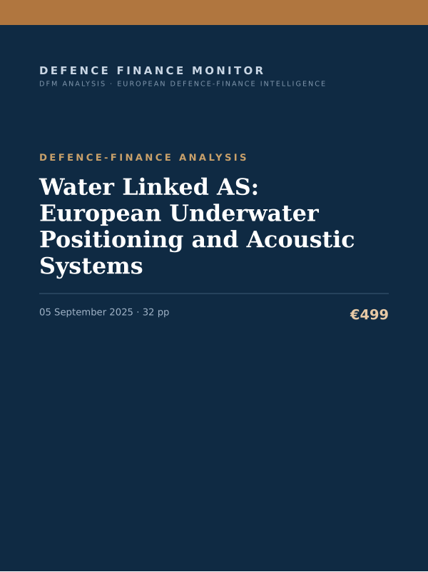 Cover of the DFM report “Water Linked AS: European Underwater Positioning and Acoustic Systems” — Defence-Finance Analysis, 32-page PDF