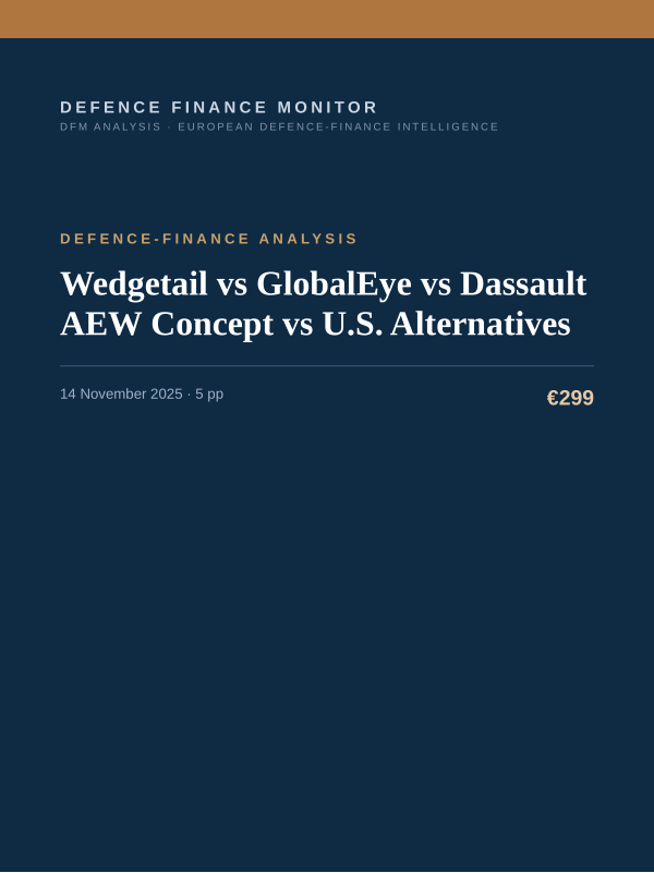 Cover of the DFM report “Wedgetail vs GlobalEye vs Dassault AEW Concept vs U.S. Alternatives” — Defence-Finance Analysis, 5-page PDF