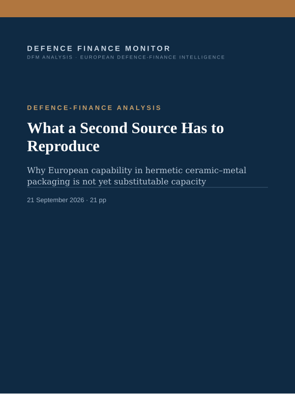Cover of the DFM report “What a Second Source Has to Reproduce” — Defence-Finance Analysis, 21-page PDF