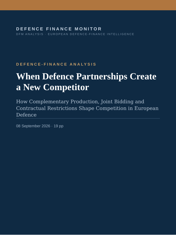 Cover of the DFM report “When Defence Partnerships Create a New Competitor” — Defence-Finance Analysis, 19-page PDF