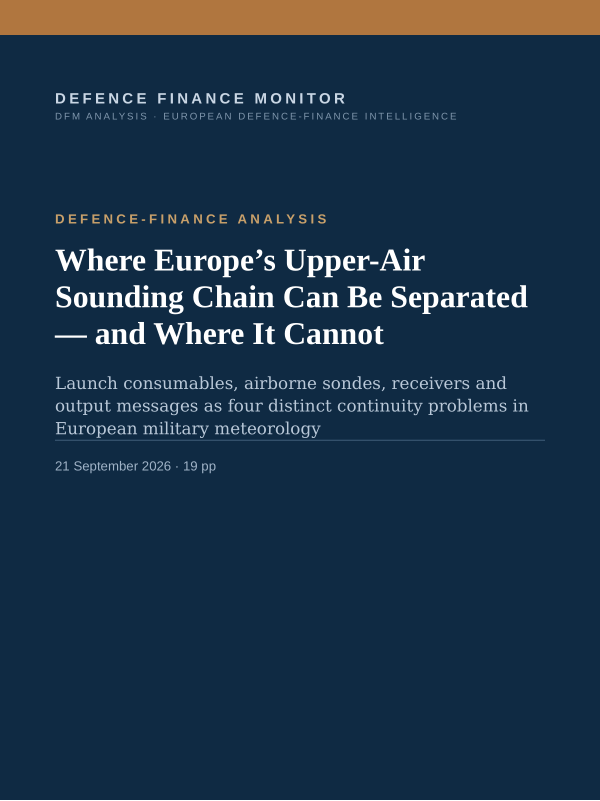 Cover of the DFM report “Where Europe’s Upper-Air Sounding Chain Can Be Separated — and Where It Cannot” — Defence-Finance Analysis, 19-page PDF