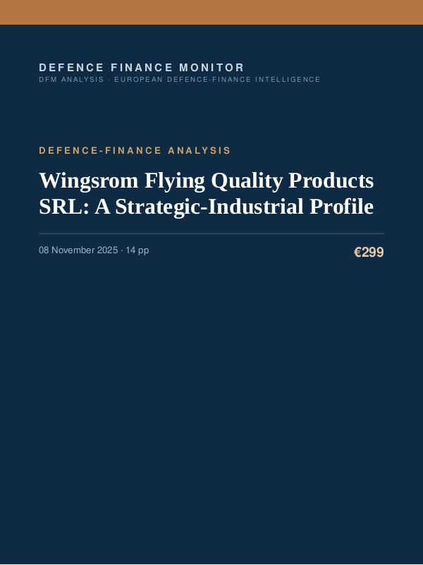 Cover of the DFM report “Wingsrom Flying Quality Products SRL: A Strategic-Industrial Profile” — Defence-Finance Analysis, 14-page PDF