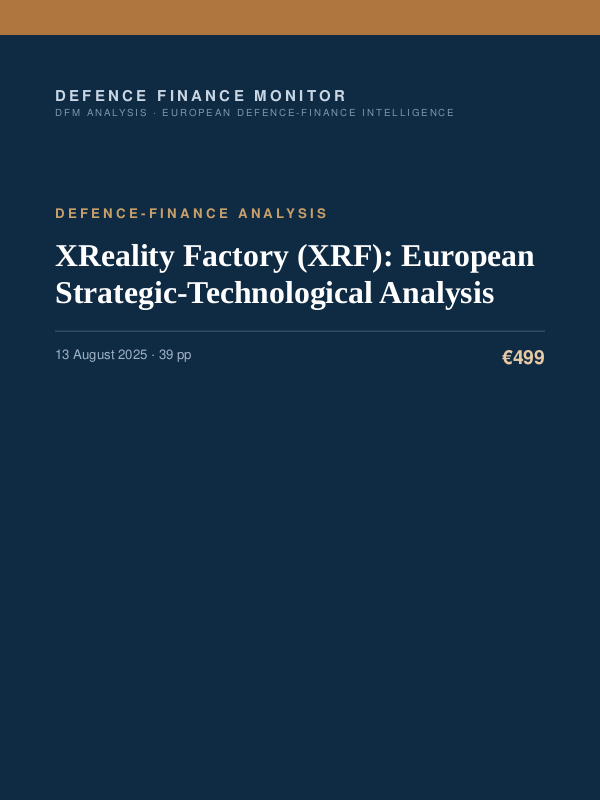 Cover of the DFM report “XReality Factory (XRF): European Strategic-Technological Analysis” — Defence-Finance Analysis, 39-page PDF