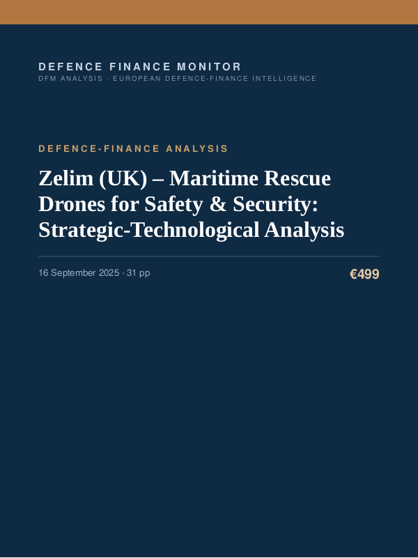 Cover of the DFM report “Zelim (UK) – Maritime Rescue Drones for Safety & Security: Strategic-Technological Analysis” — Defence-Finance Analysis, 31-page PDF