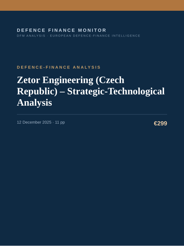 Cover of the DFM report “Zetor Engineering (Czech Republic) – Strategic-Technological Analysis” — Defence-Finance Analysis, 11-page PDF