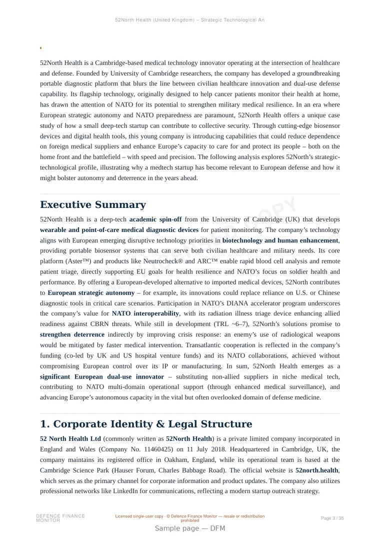 Sample page from “52North Health (United Kingdom) – Strategic Technological Analysis” — 36-page report