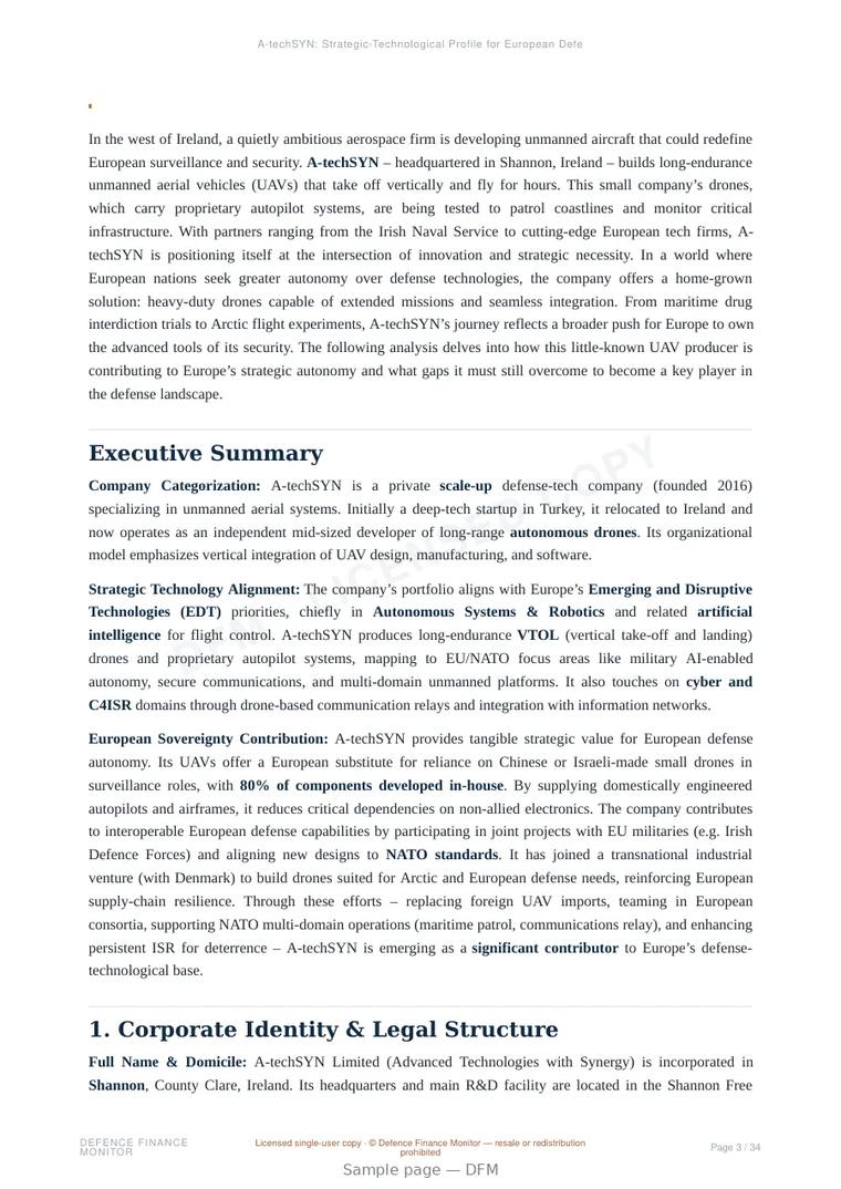 Sample page from “A-techSYN: Strategic-Technological Profile for European Defense Autonomy” — 35-page report