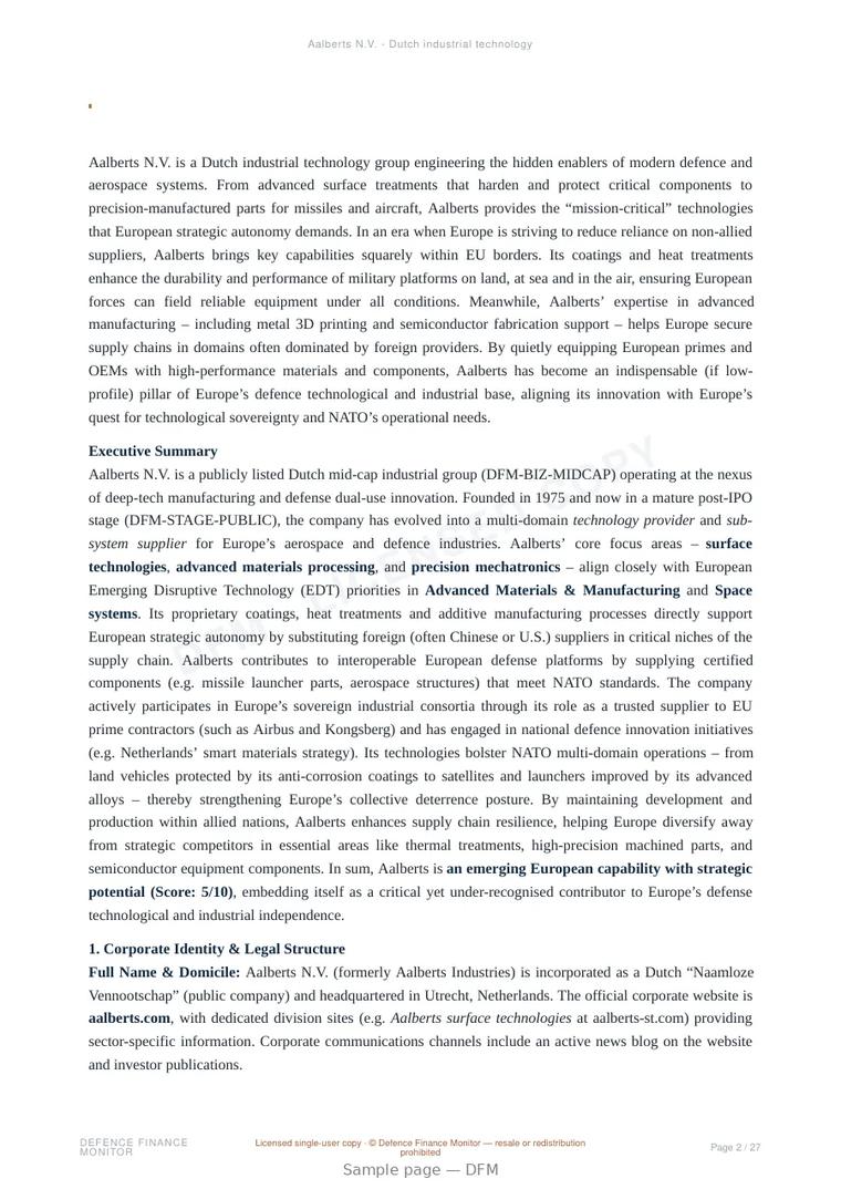 Sample page from “Aalberts N.V. - Dutch industrial technology” — 28-page report