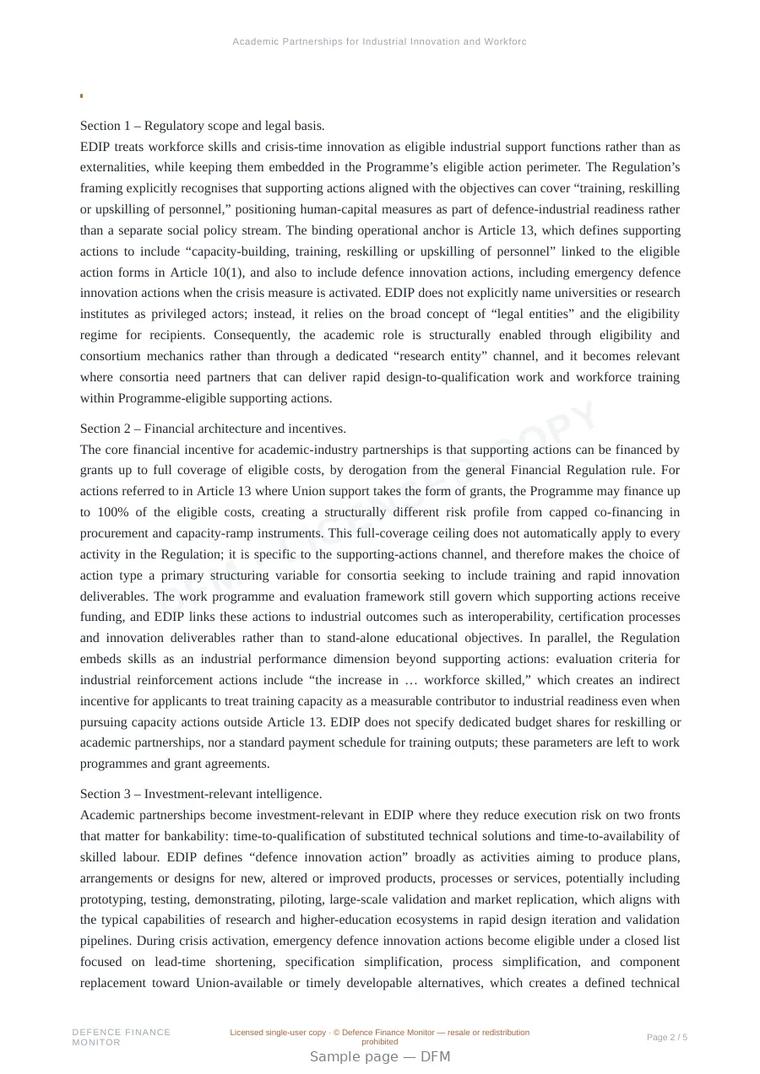 Sample page from “Academic Partnerships for Industrial Innovation and Workforce Reskilling under EDIP” — 6-page report