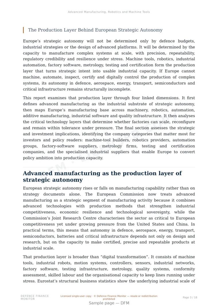 Sample page from “Advanced Manufacturing, Robotics and Machine Tools” — 19-page report
