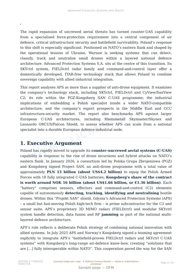 Sample page from “Advanced Protection Systems And Skyctrl” — 11-page report