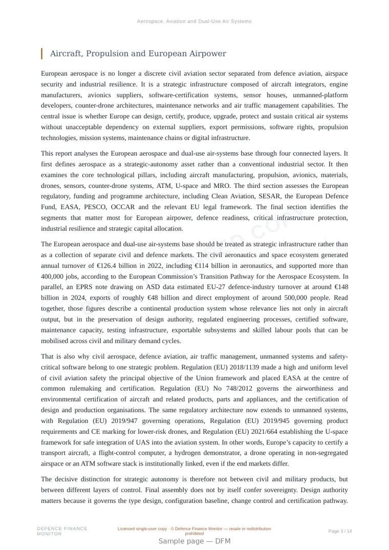 Sample page from “Aerospace, Aviation and Dual-Use Air Systems” — 15-page report