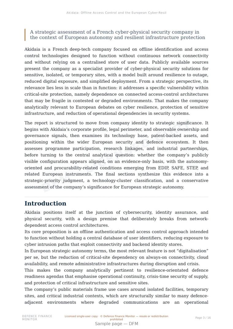 Sample page from “Akidaia: Offline Access Control and the European Cyber-Resilience Agenda” — 17-page report