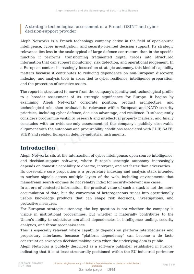 Sample page from “Aleph Networks and the Sovereignty of Security Intelligence” — 15-page report