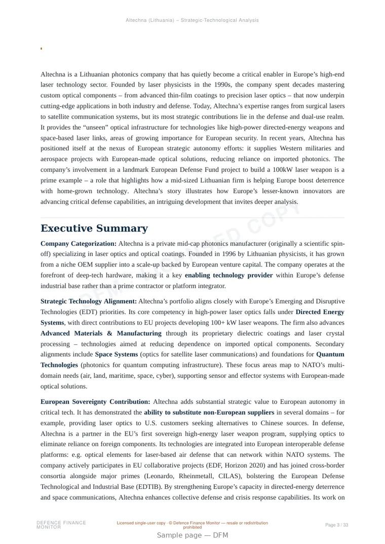Sample page from “Altechna — Lithuania defence company” — 34-page report