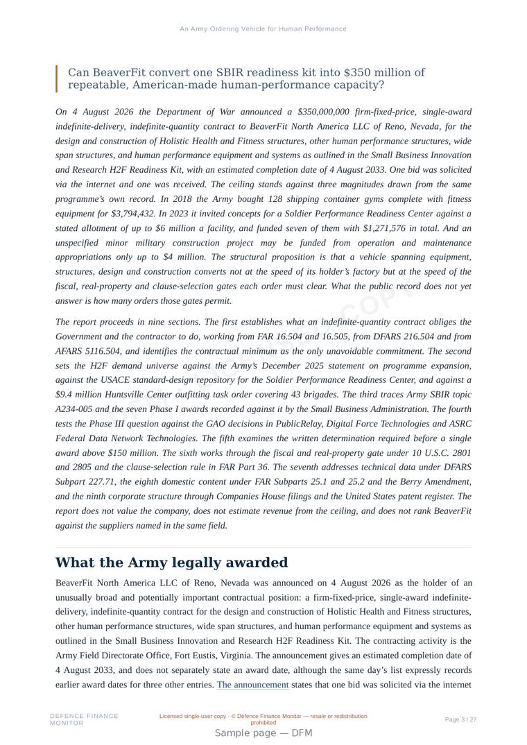 Sample page from “An Army Ordering Vehicle for Human Performance” — 28-page report