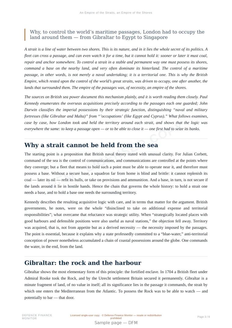 Sample page from “An Empire of the Straits, an Empire of the Shores” — 9-page report