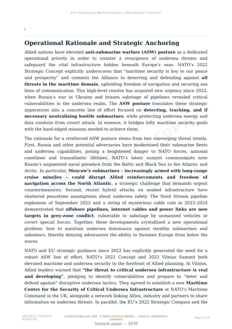 Sample page from “Anti-Submarine Warfare Posture (Operational Priorities)” — 30-page report