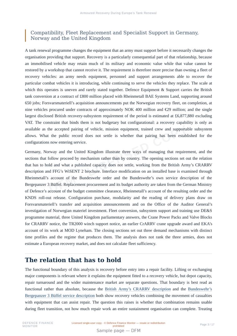 Sample page from “Armoured Recovery During Europe’s Tank Renewal” — 18-page report