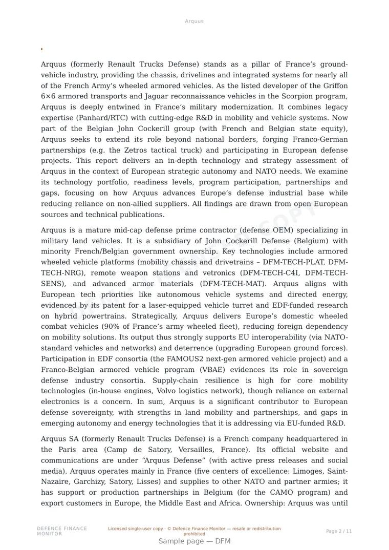 Sample page from “Arquus” — 12-page report
