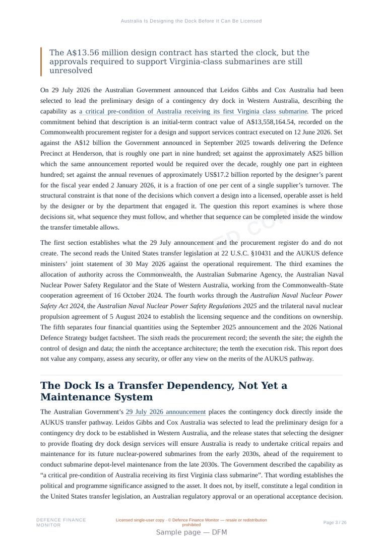 Sample page from “Australia Is Designing the Dock Before It Can Be Licensed” — 27-page report