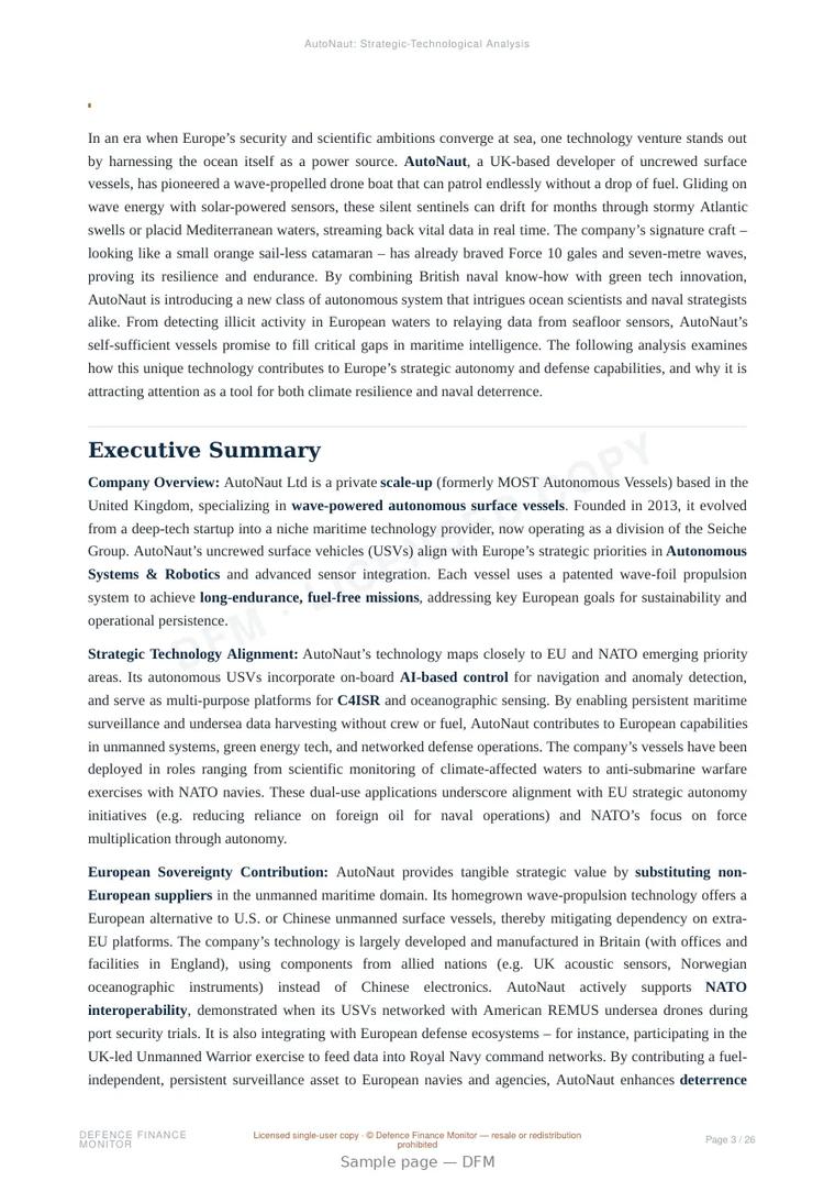 Sample page from “AutoNaut — United Kingdom unmanned surface systems company” — 27-page report