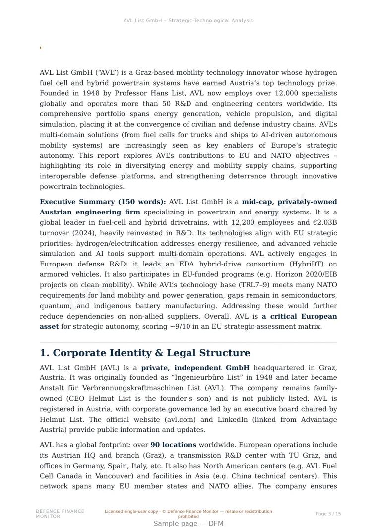 Sample page from “AVL List GmbH — Austria hydrogen systems company” — 16-page report