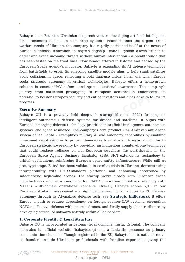 Sample page from “Babayte — Estonia unmanned aerial systems company” — 27-page report