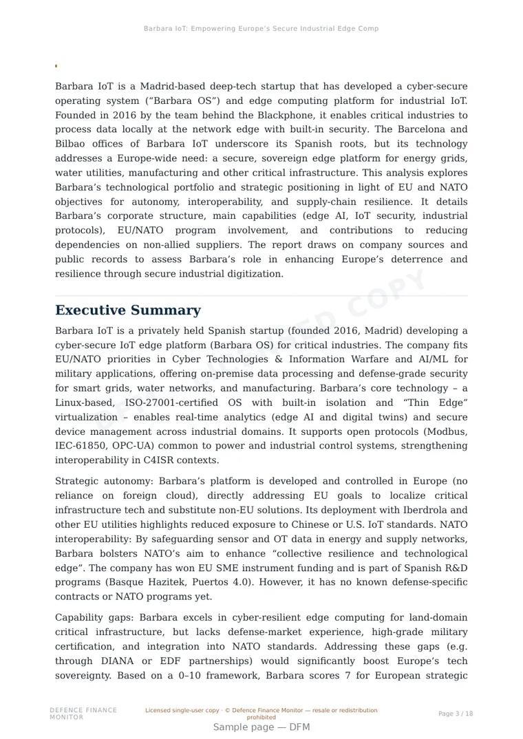 Sample page from “Barbara IoT: Empowering Europe’s Secure Industrial Edge Computing” — 19-page report