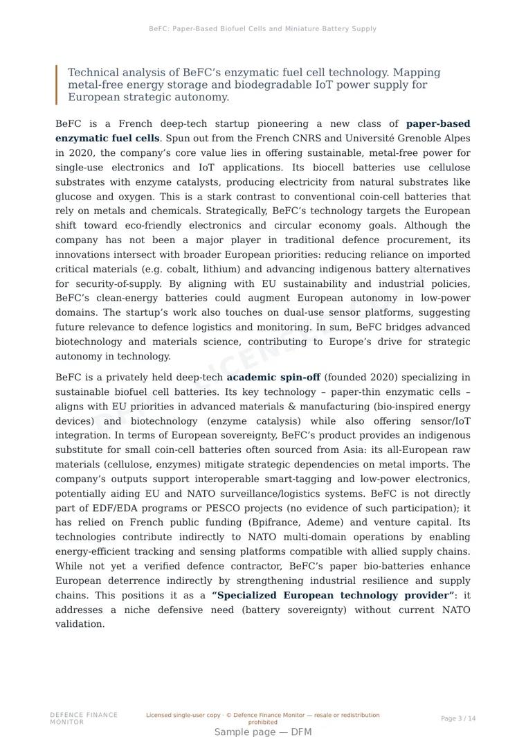 Sample page from “BeFC: Paper-Based Biofuel Cells and Miniature Battery Supply Sovereignty” — 15-page report